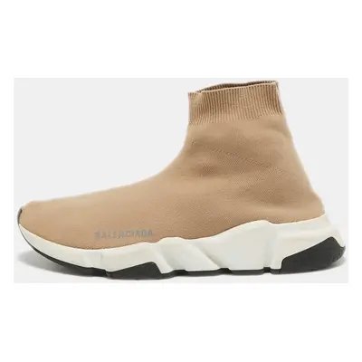 Balenciaga Beige Knit Fabric Speed Trainer High Top Sneakers Size