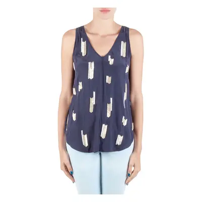 Derek Lam Crosby Midnight Blue Embellsihed Silk Sleeveless High Low Top