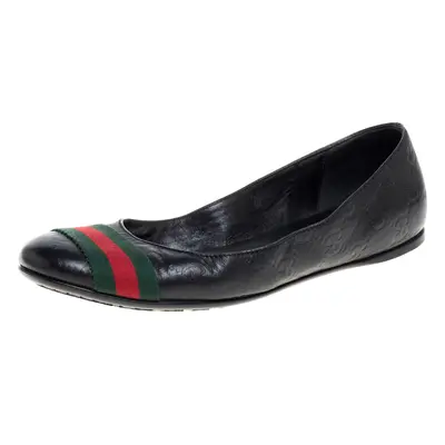 Gucci Black Guccissima Leather Web Stripe Ballet Flats Size 35.5