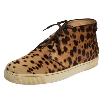 Christian Louboutin Brown Leopard Print Calf Hair Lace Up Sneakers Size