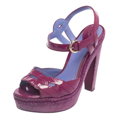 Sergio Rossi Purple Patent Leather Wooden Platform And Heel Ankle Strap Sandals Size