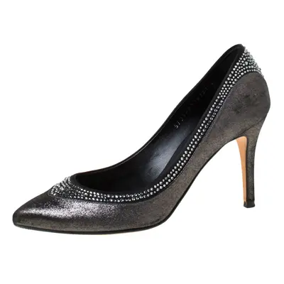 Gina Crystal Embellished Textured Fabric Pointed Toe Pumps Size