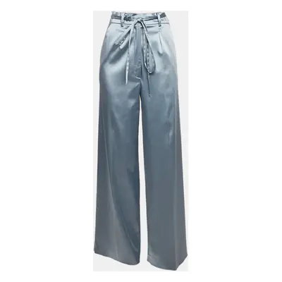 Just Cavalli Blue Satin Wide-Leg Belted Trousers