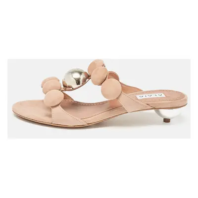 Alaia Dusty Pink Suede Bombe Slide Sandals Size