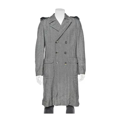 Roberto Cavalli Grey Wool Herringbone Double Breasted Coat