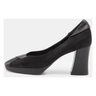 Celine Black Leather and Suede Block Heel Pumps Size 35.5