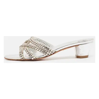 Gina Silver Leather Crystal Embellished Gabriella Slide Sandals Size