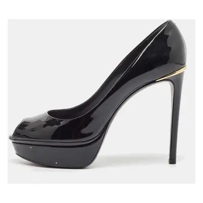 Louis Vuitton Black Patent Leather Peep Toe Platform Pumps Size 36.5