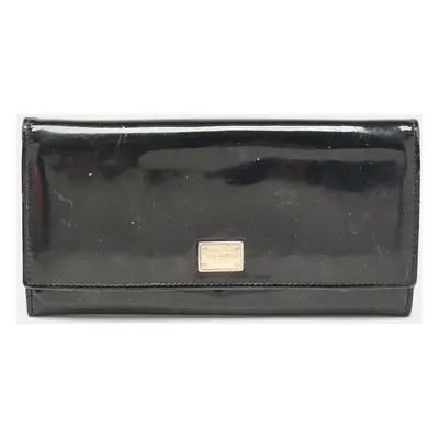 Dolce & Gabbana Black Patent Leather Logo Flap Continental Wallet