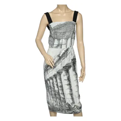 Dolce & Gabbana Monochrome Temple Printed Crepe Sleeveless Midi Dress