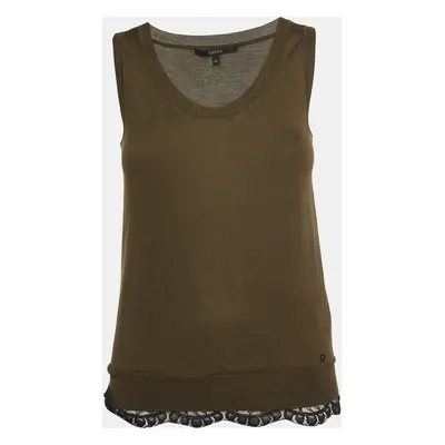 Gucci Olive Green Knit Lace Trimmed Sleeveless Top