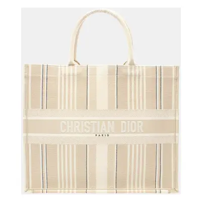 Christian Dior Canvas Beige White Black Book Large Tote Bag