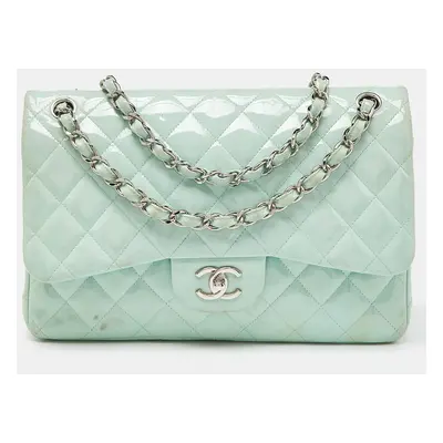 Chanel Green Quilted Patent Leather Jumbo Classic Double Flap Bag