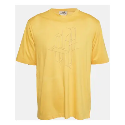 Hermes Yellow 3D H Embroidered Jersey Crew Neck T-Shirt