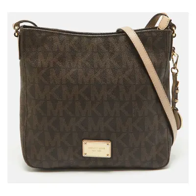 MICHAEL Michael Kors Brown/Beige Sigature Coated Canvas and Leather Jet Set Travel Messenger Bag