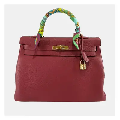 Hermes Rouge Leather Gold-plated Hardware Kelly bag