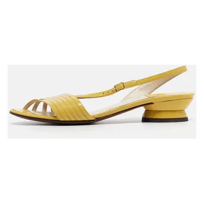 Salvatore Ferragamo Yellow Patent Leather Slingback Sandals Size 39.5