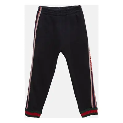 Gucci Navy Blue Cotton Knit Logo Tape Detail Trackpants Yrs