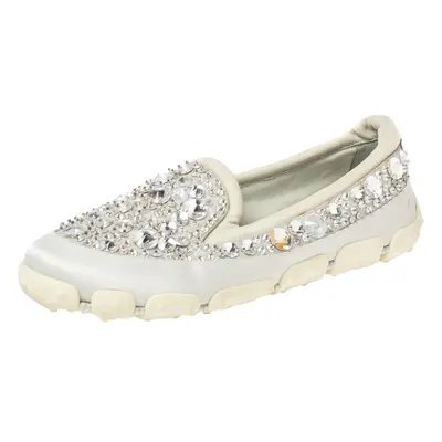 Miu Miu Grey Satin And Fabric Crystal Embellished Slip On Sneakers Size 38.5