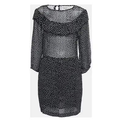 Ganni Black Polka Dotted Crepe Belleville Short Dress