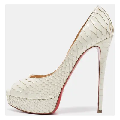 Christian Louboutin White Python Lady Peep Pumps Size