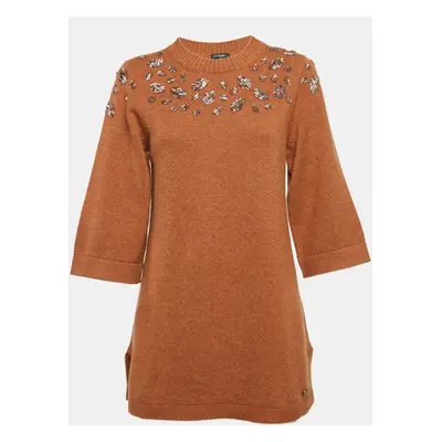 Chanel Brown Embellished Cashmere Knit Tunic Sweater