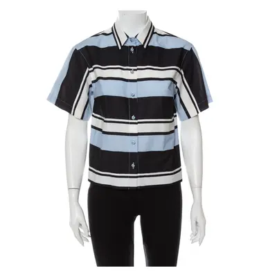 Dolce & Gabbana Blue Striped Cotton Cropped Button Front Shirt