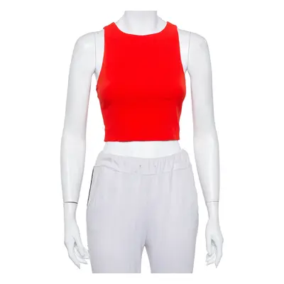 Alice + Olivia Red Crepe Lace Trim Detail Sleeveless Poppy Crop Top