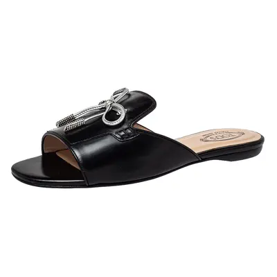 Tod's Black Leather Bow Slide Sandals Size 36.5