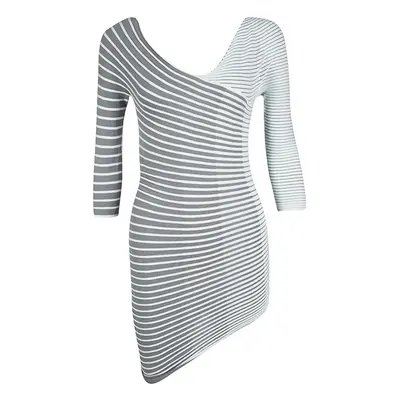 Emporio Armani Grey Striped Pleated Asymmetric Stretch Top