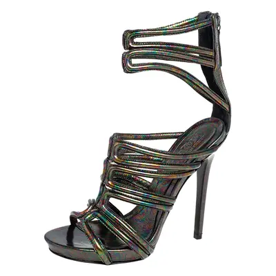 Alexander McQueen Multicolor Oil Slick Texture Leather Gladiator Sandals Size