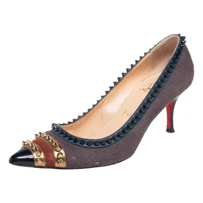 Christian Louboutin Multicolor Pony Hair and Leather Malabar Hill Spiked Pointed Toe Pumps Size 