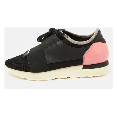 Balenciaga Black/Pink Patent and Mesh Race Runner Sneakers Size