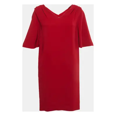 Stella McCartney Red Crepe Gathered Shoulder Shift Dress