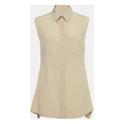 Burberry Beige Silk Buttoned A-Line Sleeveless Shirt Blouse