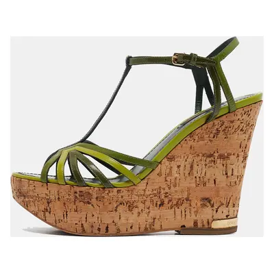 Louis Vuitton Green Patent Leather Summertime Cork Wedge Sandals Size