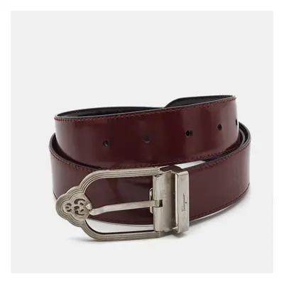 Salvatore Ferragamo Burgundy Glossy Leather Cut to Size Buckle Belt