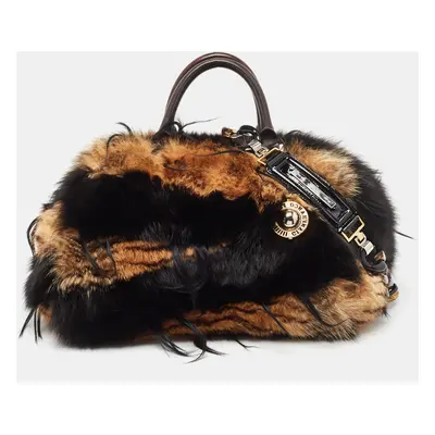 Gianfranco Ferre Brown/Black Fur Charm Frame Satchel