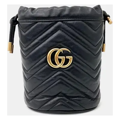 Gucci Black Calfskin Matelasse Mini GG Marmont Bucket Bag