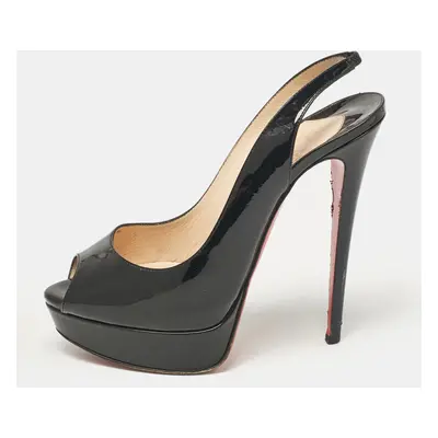 Christian Louboutin Black Patent Leather Lady Peep Slingback Pumps Size 39.5