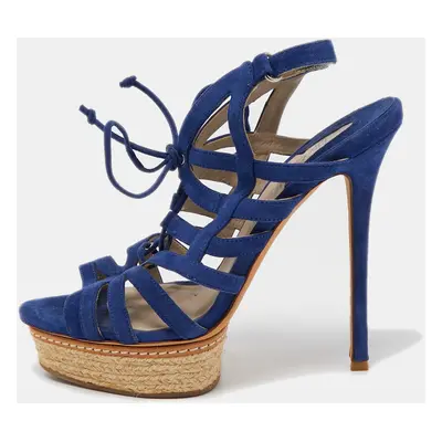 Le Silla Blue Suede Strappy Platform Sandals Size 39.5