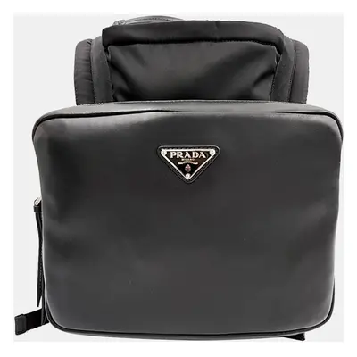 Prada Black Leather hooded backpack