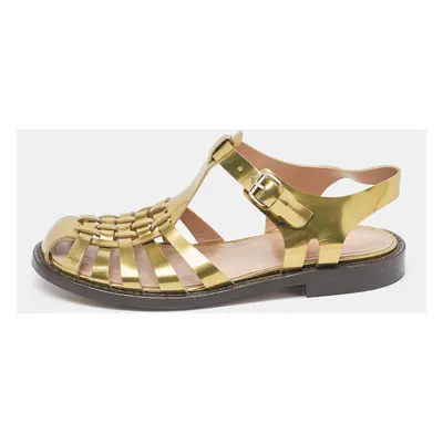 Marni Gold Leather Fisherman Flat Sandals Size 38.5