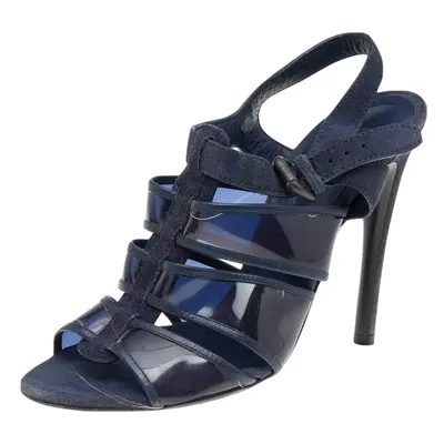 Bottega Veneta Navy Blue Suede And PVC Ankle Strap Sandals Size 38.5