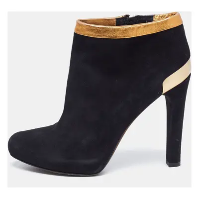 Fendi Black/Gold Leather And Suede Platform Ankle Boots Size 39.5