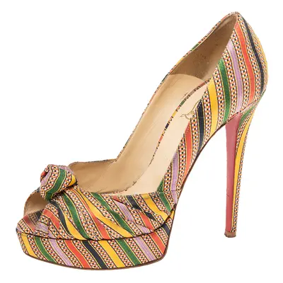 Christian Louboutin Multicolor Canvas Knotted Greissimo Platform Pumps Size