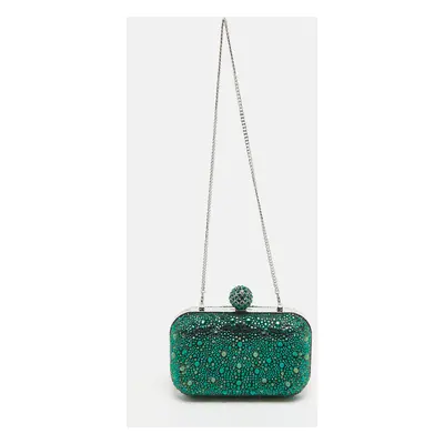 Jimmy Choo Emerald Suede Crystal Embellished Cloud Chain Clutch