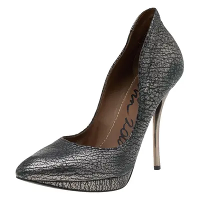 Lanvin Metallic Silver Leather Pointed Toe Platform Pumps Size