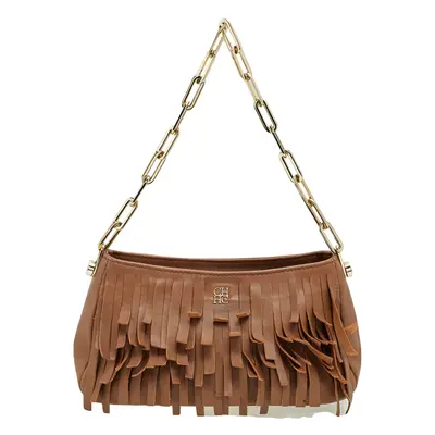 Carolina Hererra Brown Leather Fringe Chain Shoulder Bag