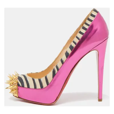 Christian Louboutin Tricolor Zebra Print Suede and Leather Limited Edition Asteroid Pumps Size